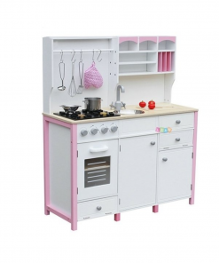 White & Pink Wooden Kitchen