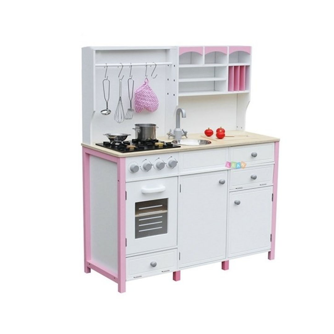 White & Pink Wooden Kitchen